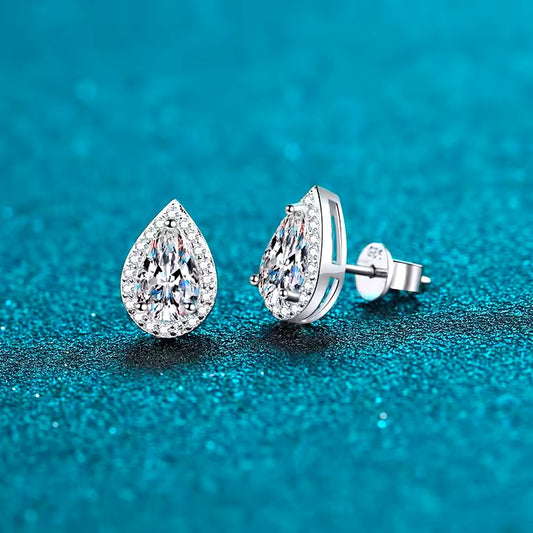 Sterling Silver Droplet Diamond Earrings (Pear)